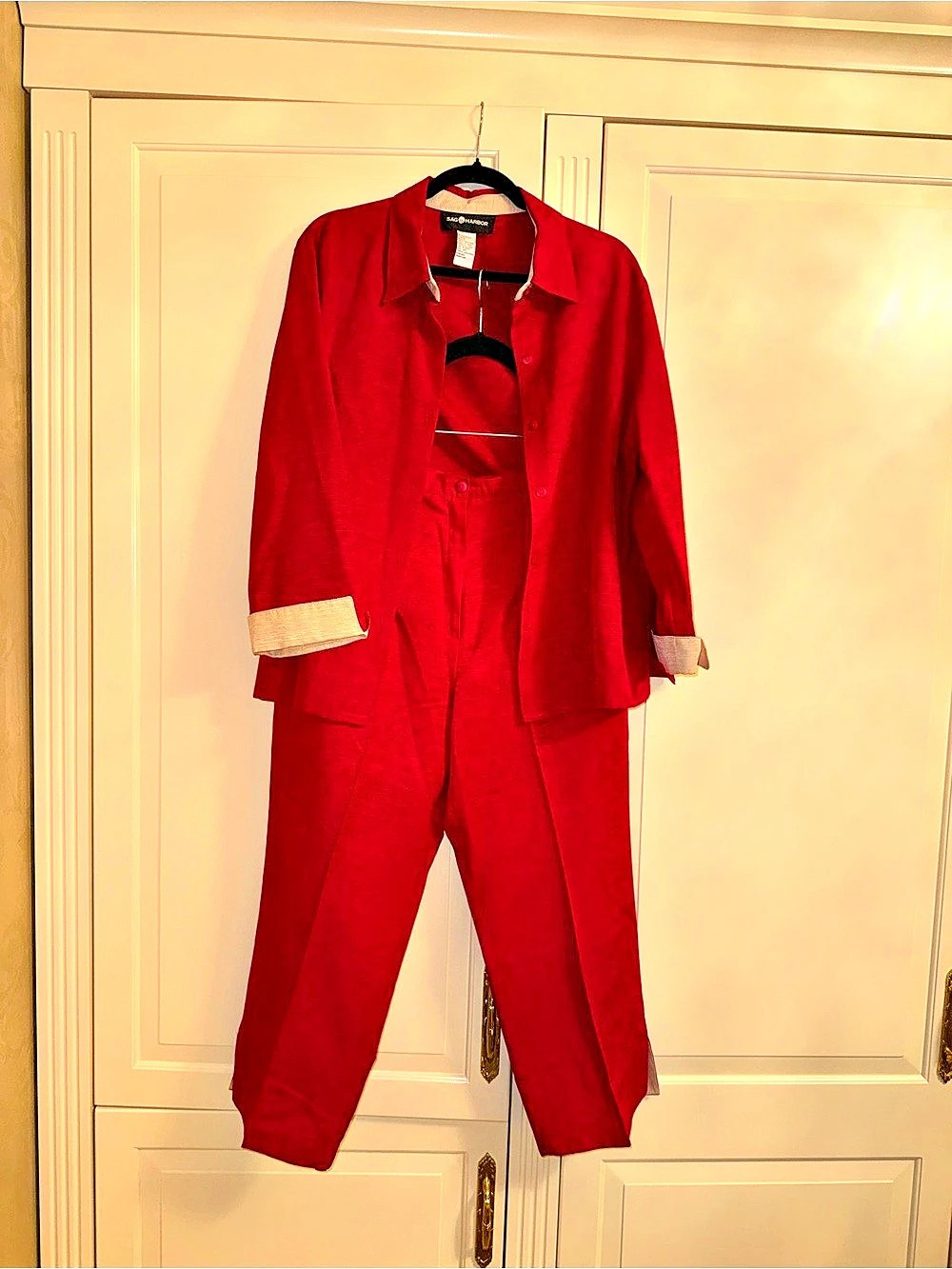 SAG HARBOR Style 4250 Red Silk Blend Pantsuit Size - large